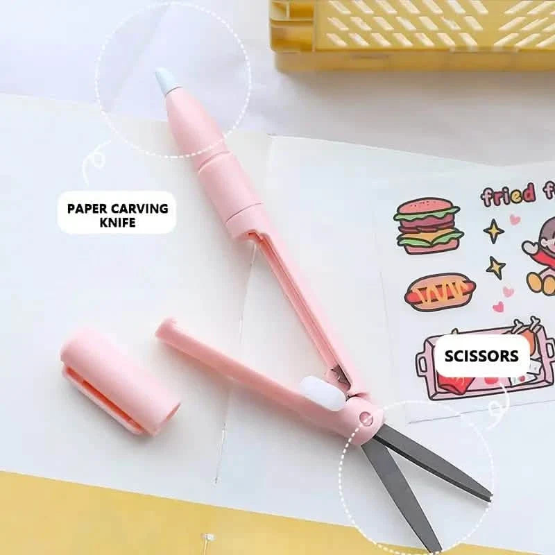 3 Pack 2 In 1 Pen Style Scissors Paper Cutter