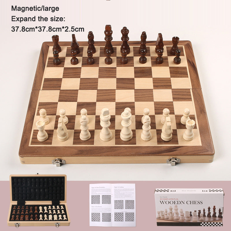 Magnetic Folding Solid Wood Chess Set Double Queen