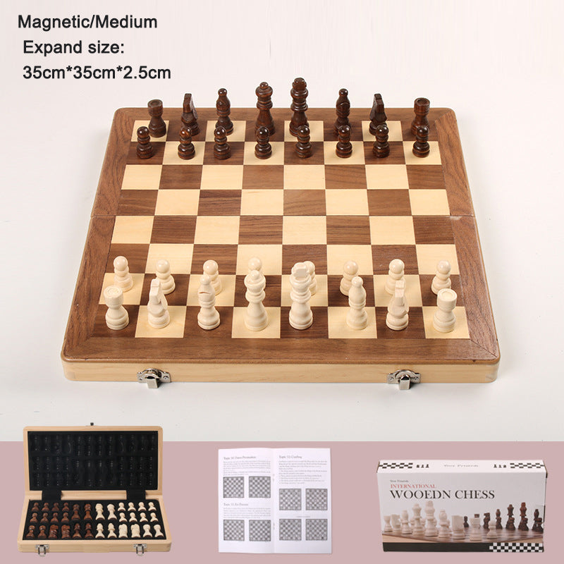 Magnetic Folding Solid Wood Chess Set Double Queen