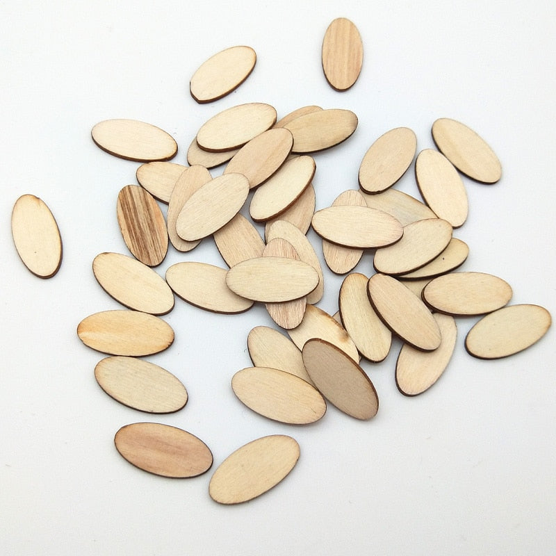 100 Piece Natural Wooden Elliptic Craft Chips Embellishments