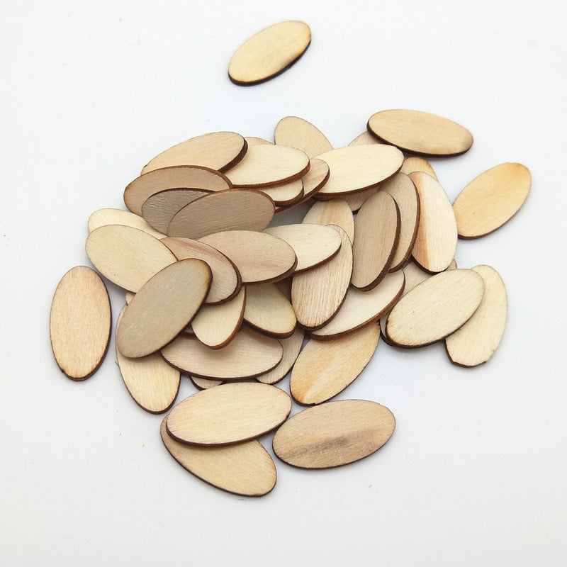 100 Piece Natural Wooden Elliptic Craft Chips Embellishments