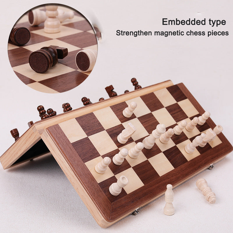 Magnetic Folding Solid Wood Chess Set Double Queen