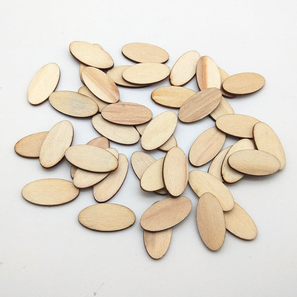 100 Piece Natural Wooden Elliptic Craft Chips Embellishments