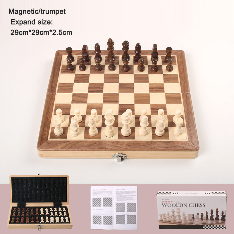 Magnetic Folding Solid Wood Chess Set Double Queen