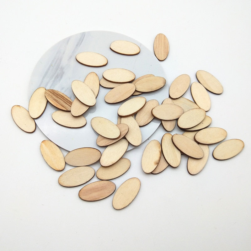 100 Piece Natural Wooden Elliptic Craft Chips Embellishments