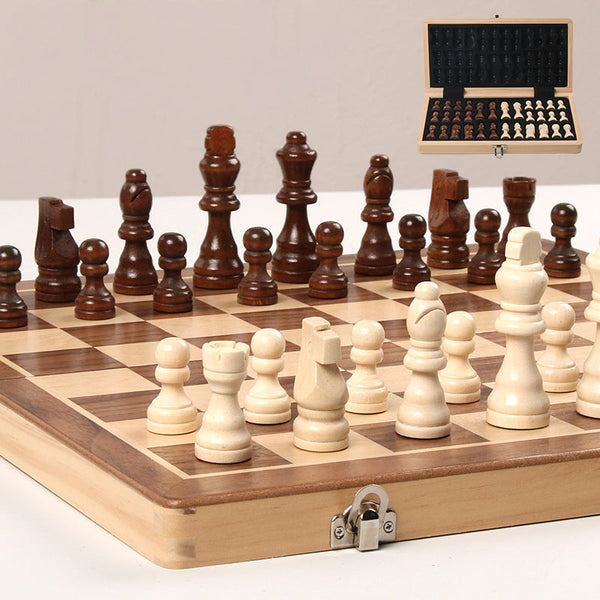 Magnetic Folding Solid Wood Chess Set Double Queen