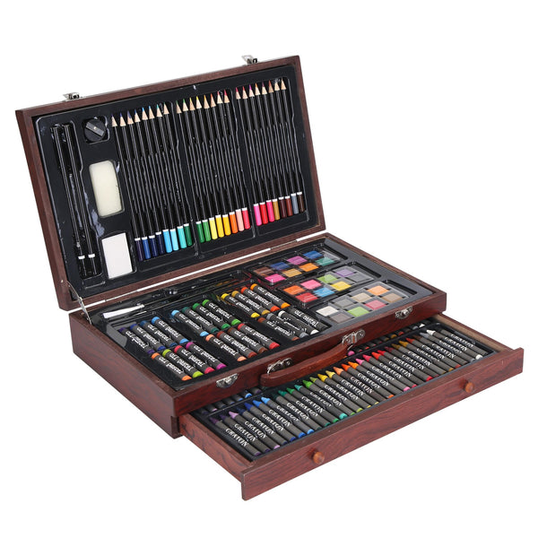 140 Piece Art Supplies Set Wooden Box Drawing Kit
