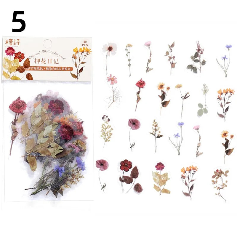 40 Piece Vintage Plant Flower Scrapbook Stickers