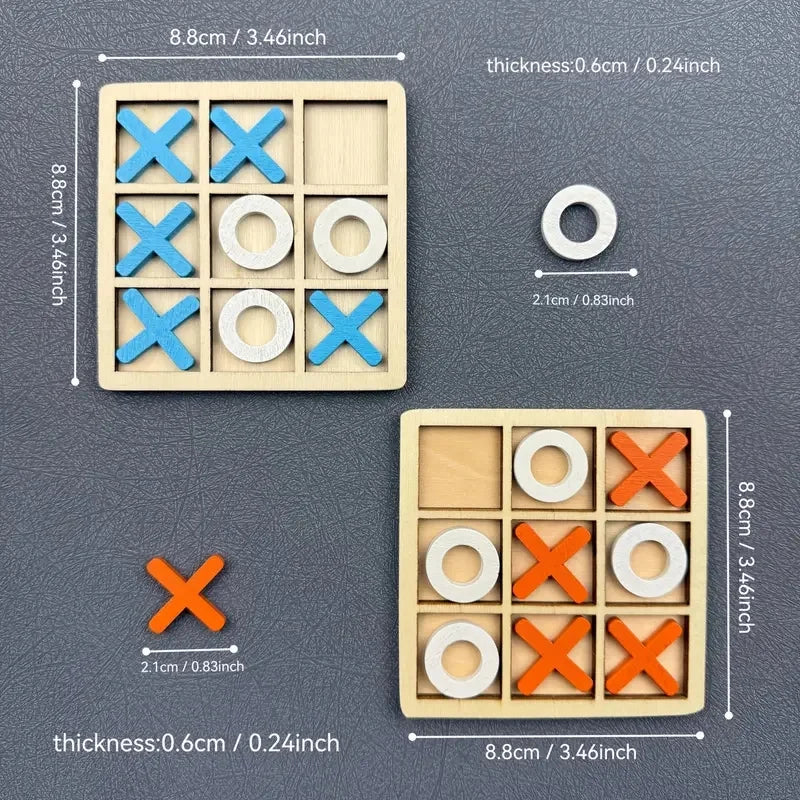 Wooden Tic Tac Toe Two Player Strategy Board Game