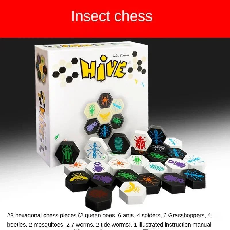 Hive Style Wooden Strategy Board Game 28 Hex Pieces