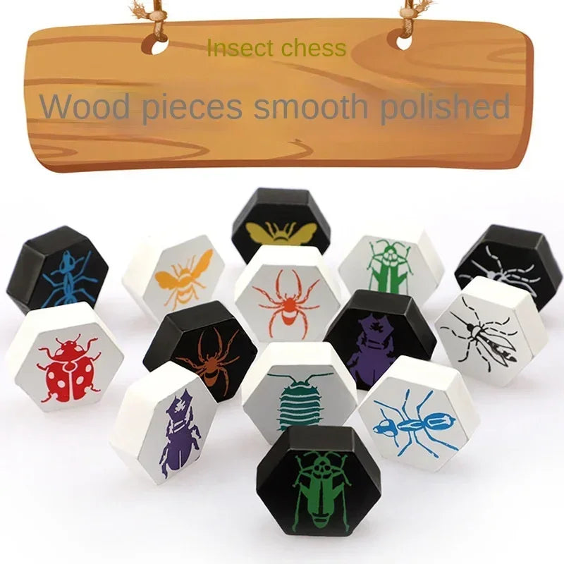 Hive Style Wooden Strategy Board Game 28 Hex Pieces