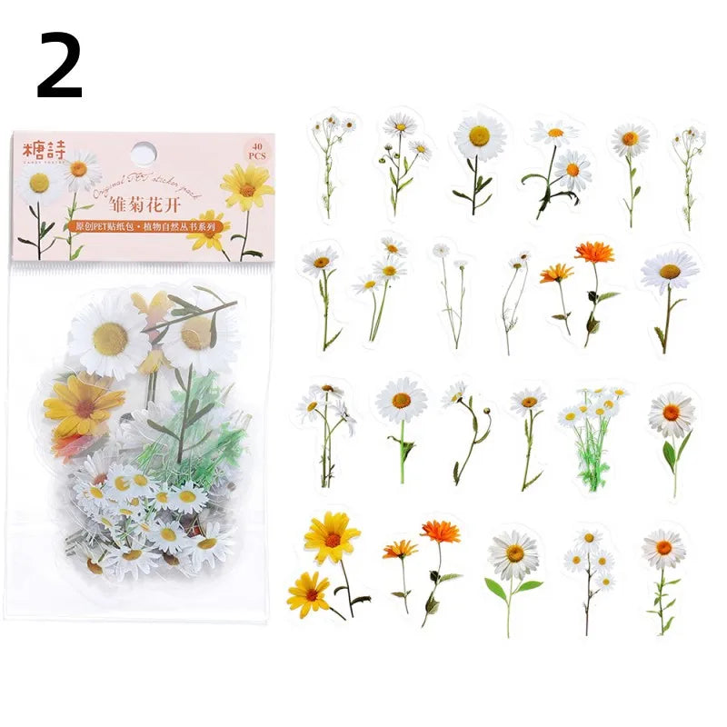 40 Piece Vintage Plant Flower Scrapbook Stickers