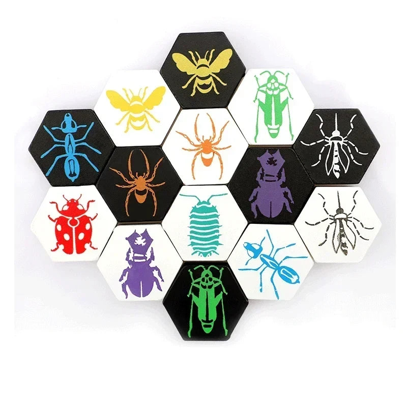 Hive Style Wooden Strategy Board Game 28 Hex Pieces
