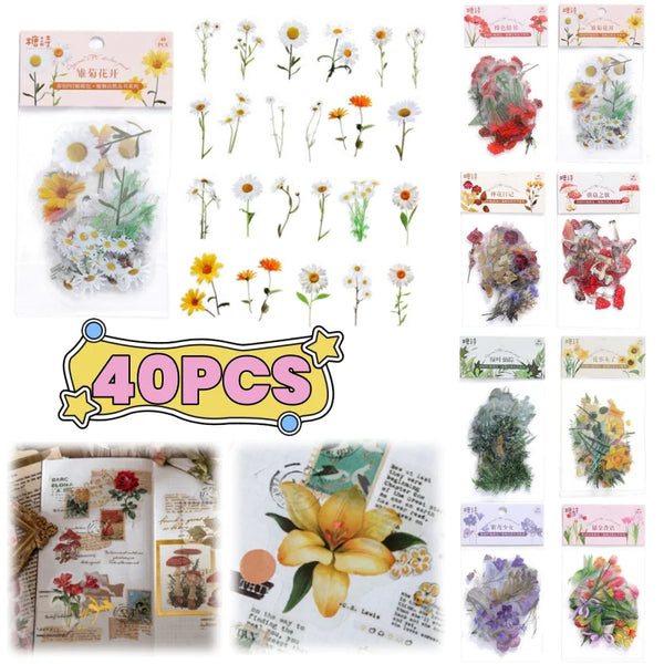 40 Piece Vintage Plant Flower Scrapbook Stickers