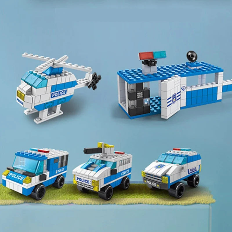 6 In 1 Police Fire Engineering Vehicle Building Blocks