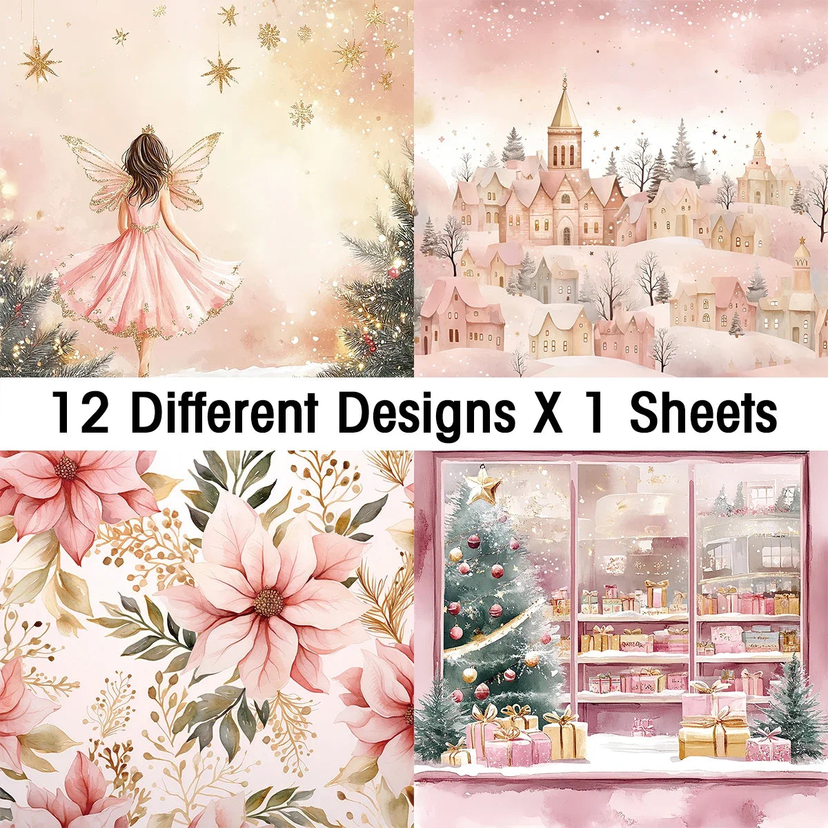 Pink Christmas Scrapbook Paper Pad 12 Sheets