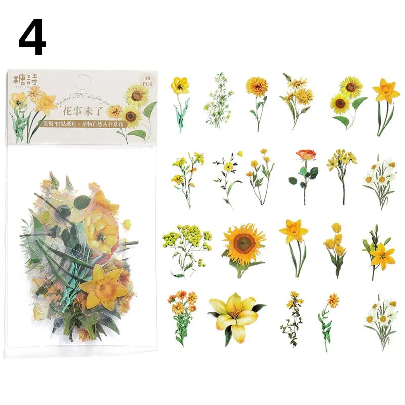 40 Piece Vintage Plant Flower Scrapbook Stickers
