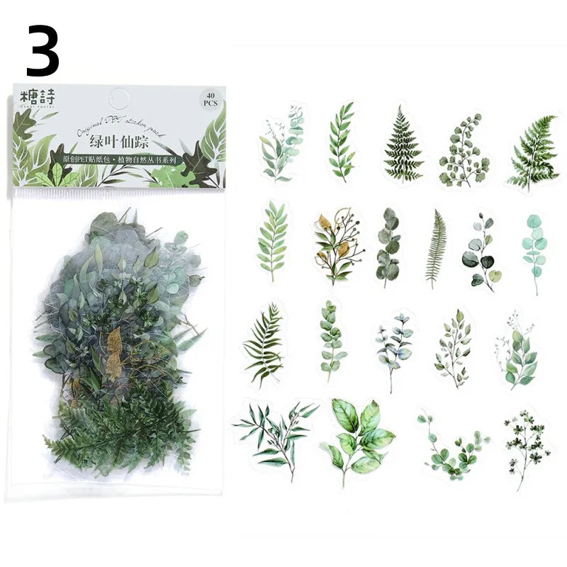 40 Piece Vintage Plant Flower Scrapbook Stickers