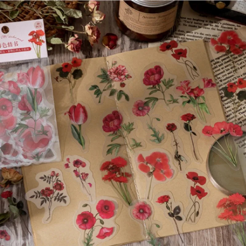 40 Piece Vintage Plant Flower Scrapbook Stickers