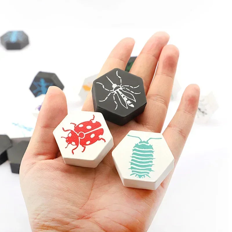 Hive Style Wooden Strategy Board Game 28 Hex Pieces