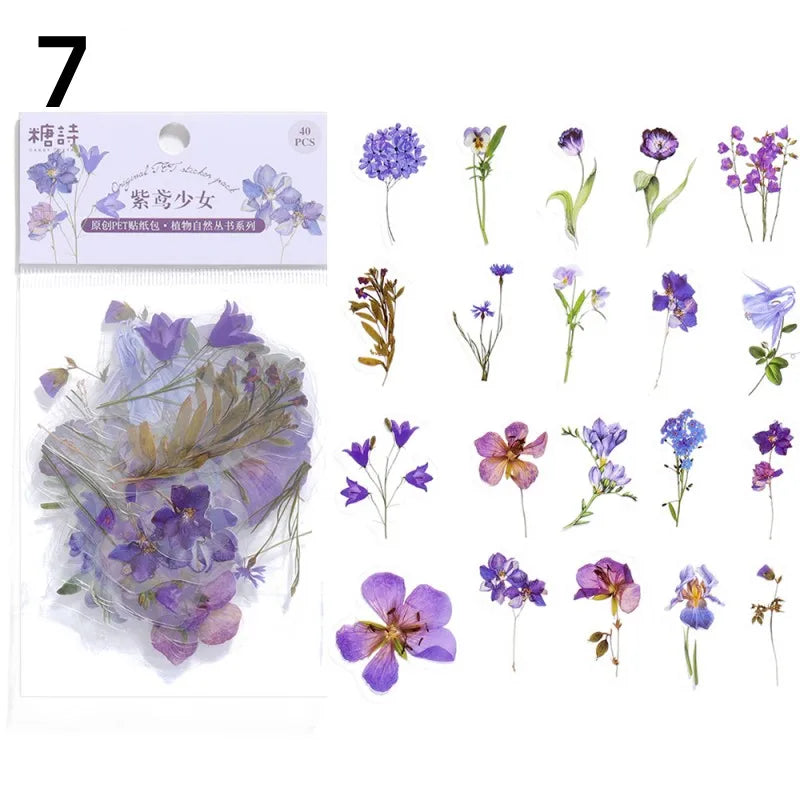 40 Piece Vintage Plant Flower Scrapbook Stickers