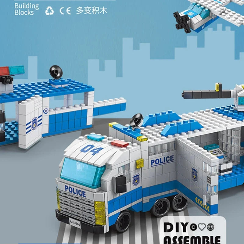 6 In 1 Police Fire Engineering Vehicle Building Blocks