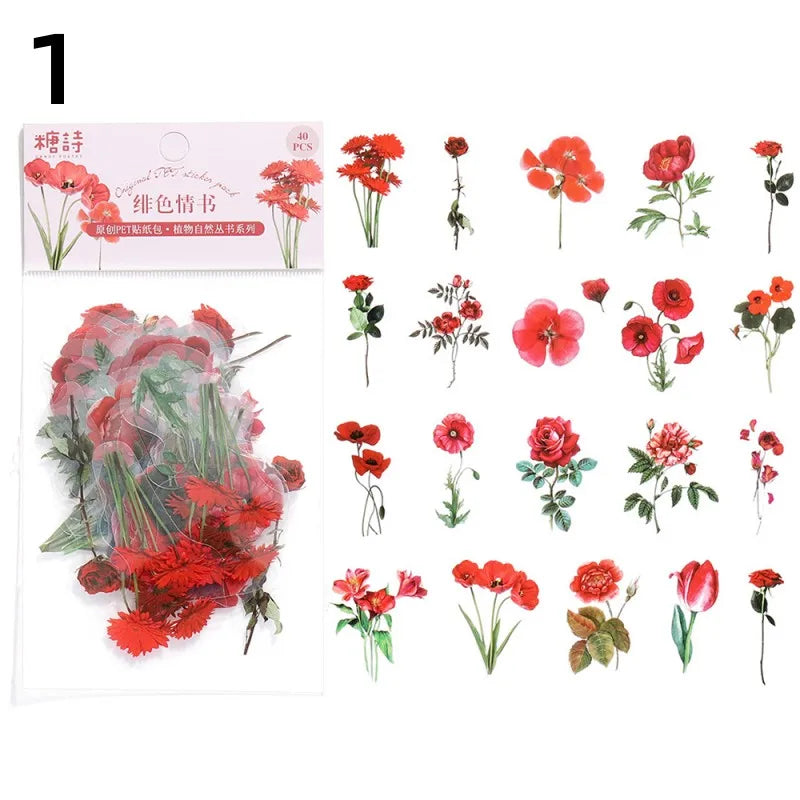 40 Piece Vintage Plant Flower Scrapbook Stickers