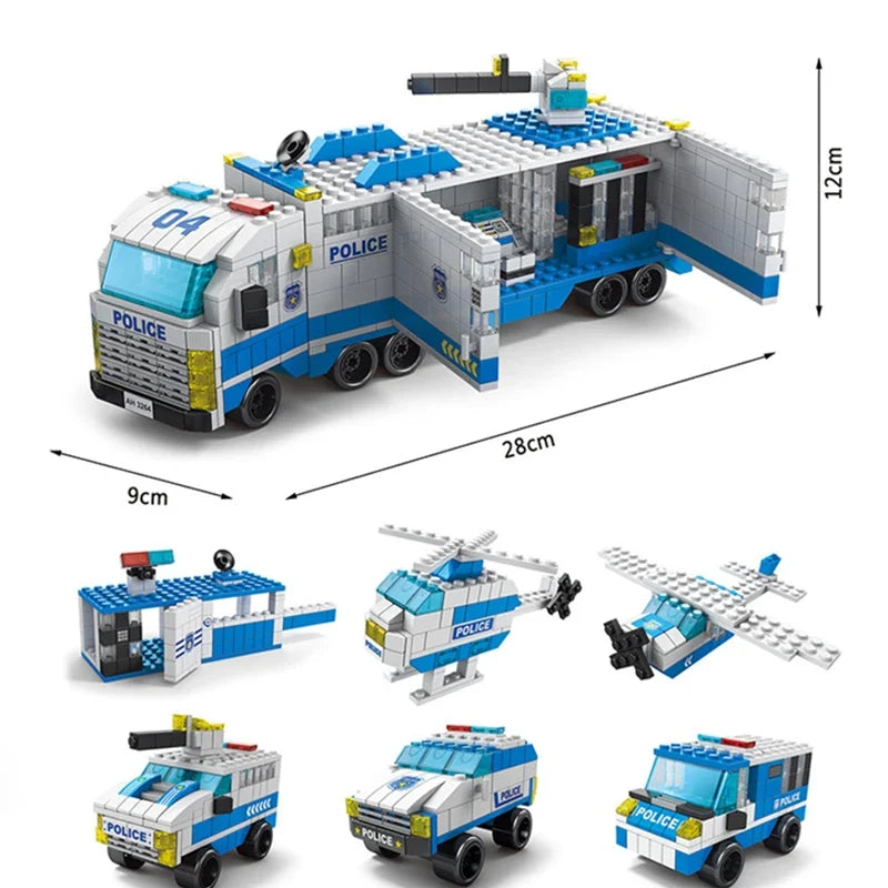 6 In 1 Police Fire Engineering Vehicle Building Blocks