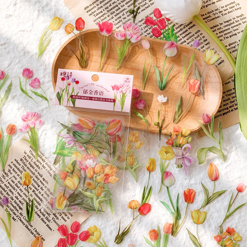 40 Piece Vintage Plant Flower Scrapbook Stickers