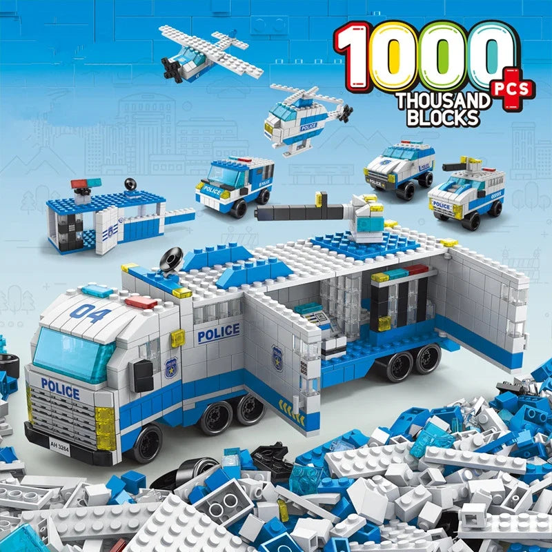6 In 1 Police Fire Engineering Vehicle Building Blocks