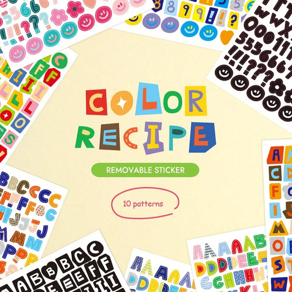 10 Piece Colorful Alphabet Number DIY Sticker Set