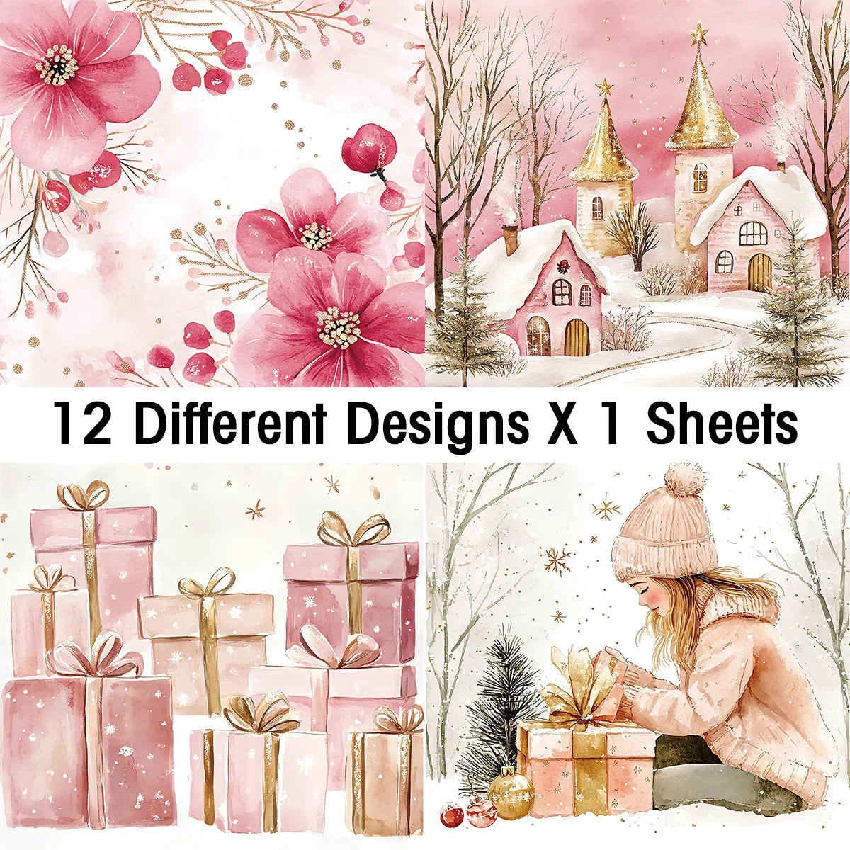 Pink Christmas Scrapbook Paper Pad 12 Sheets