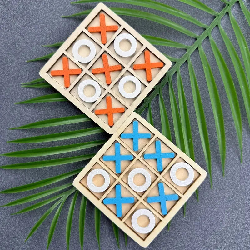 Wooden Tic Tac Toe Two Player Strategy Board Game