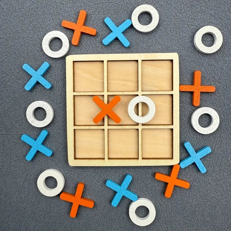 Wooden Tic Tac Toe Two Player Strategy Board Game