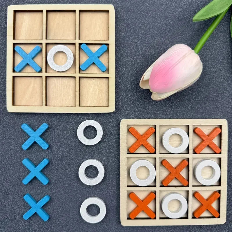 Wooden Tic Tac Toe Two Player Strategy Board Game