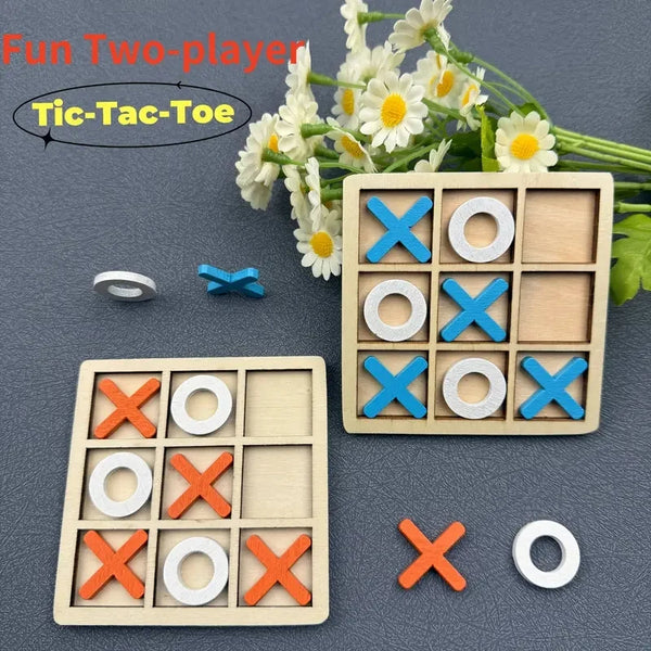 Wooden Tic Tac Toe Two Player Strategy Board Game