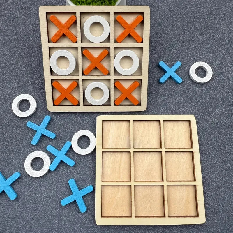 Wooden Tic Tac Toe Two Player Strategy Board Game