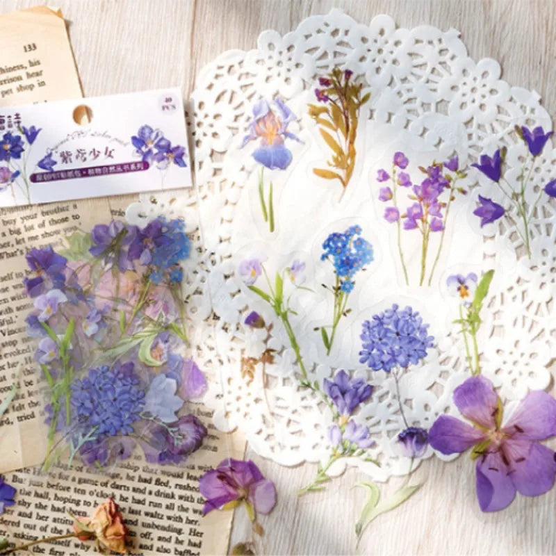 40 Piece Vintage Plant Flower Scrapbook Stickers