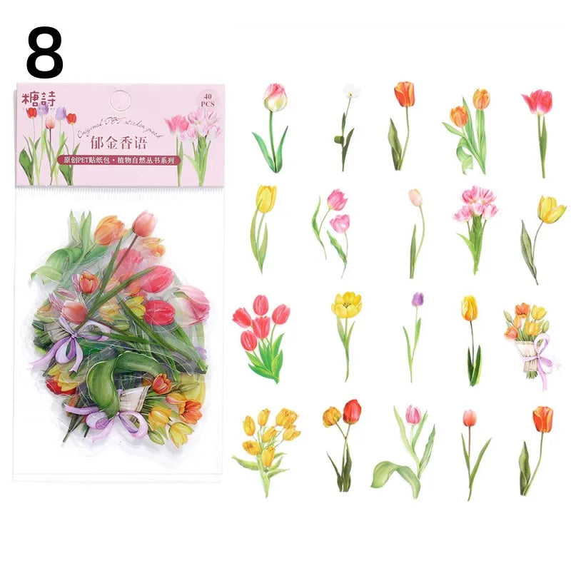 40 Piece Vintage Plant Flower Scrapbook Stickers