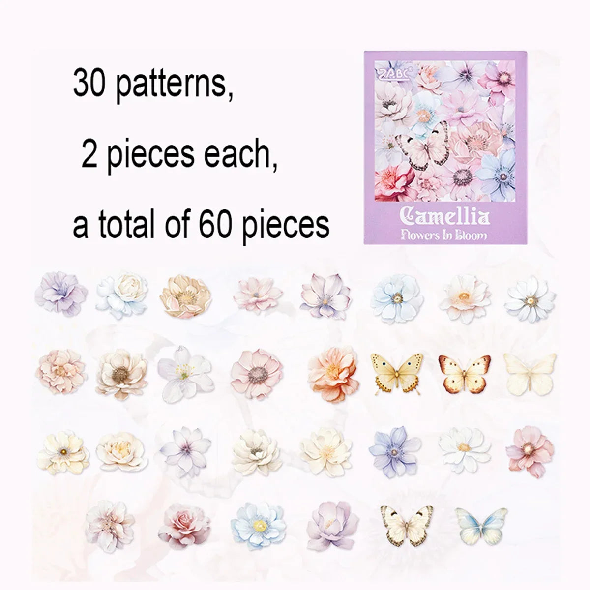 60 Pieces Plant Flower Pattern PET Stickers | Beautifully Decorated Scrapbook Stickers for School Supplies