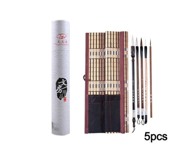 5 Piece Bamboo Chinese Traditional Calligraphy Brush Set
